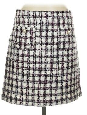 Maison D'Amelie Tweed Mini Skirt Pink/Purple/Black/White Front Pockets Sz 12